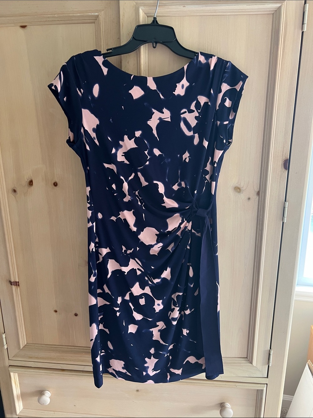 Navy and Blush Ruched Side-Detail Women's Maternity Dress